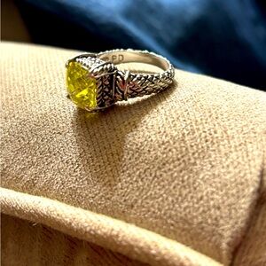 Palladium Ring with Yellow Gemstone and Intricate Design***size 8
